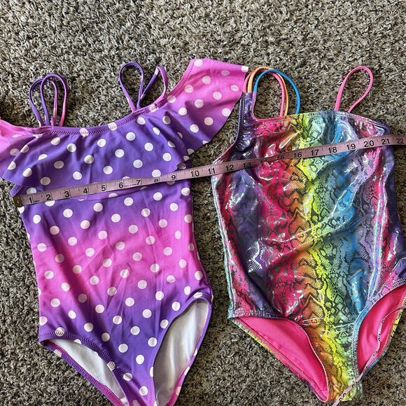 Set of Two Girls One Piece Swimsuits Wonder Nation & Okami Sz 6 Multicolor - Picture 6 of 10